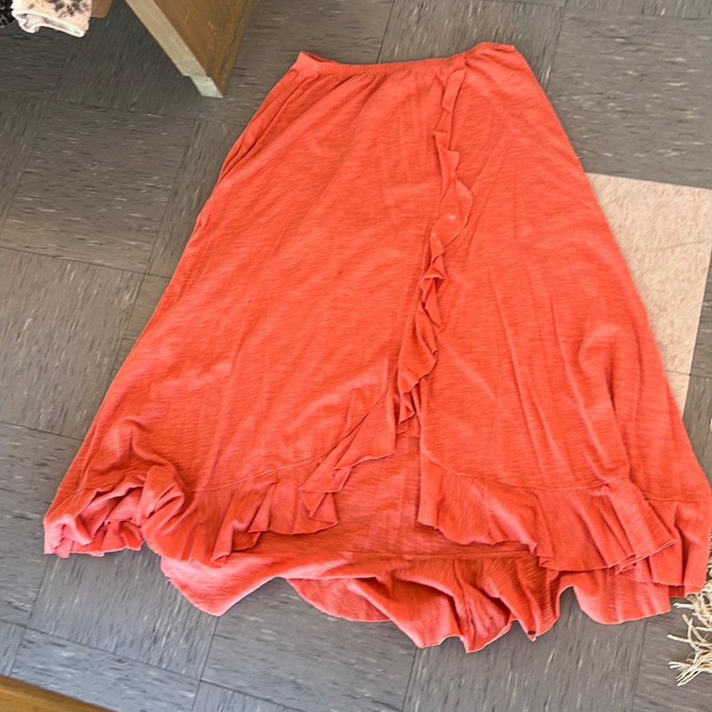 Free People Beach Coral ruffled maxi skirt